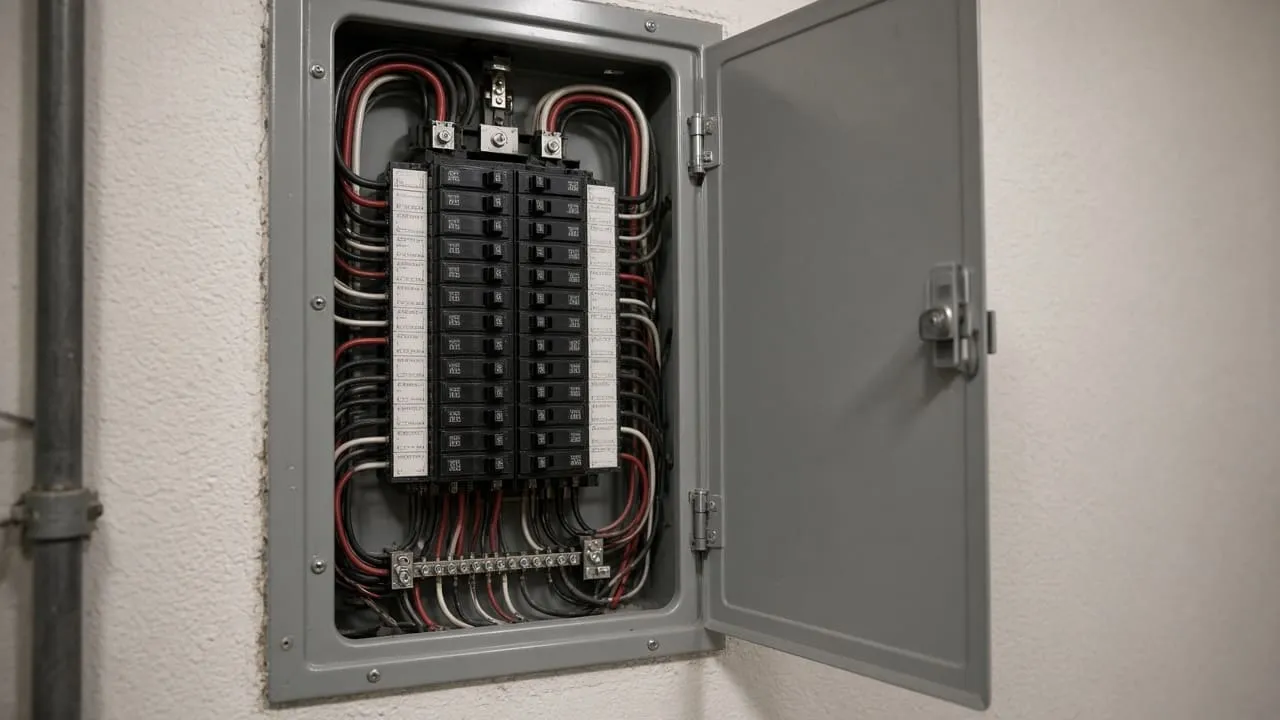 Residential garage with a wall-mounted EV charger