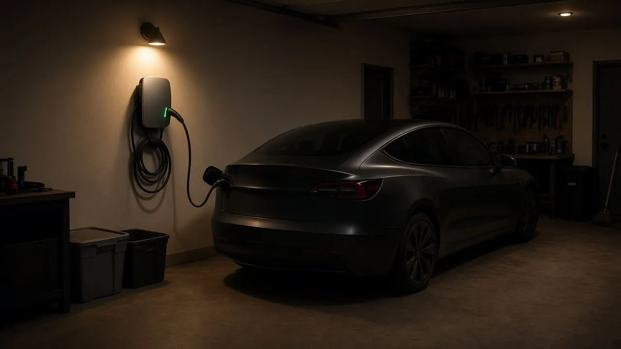 EV plugged into a residential wall charger
