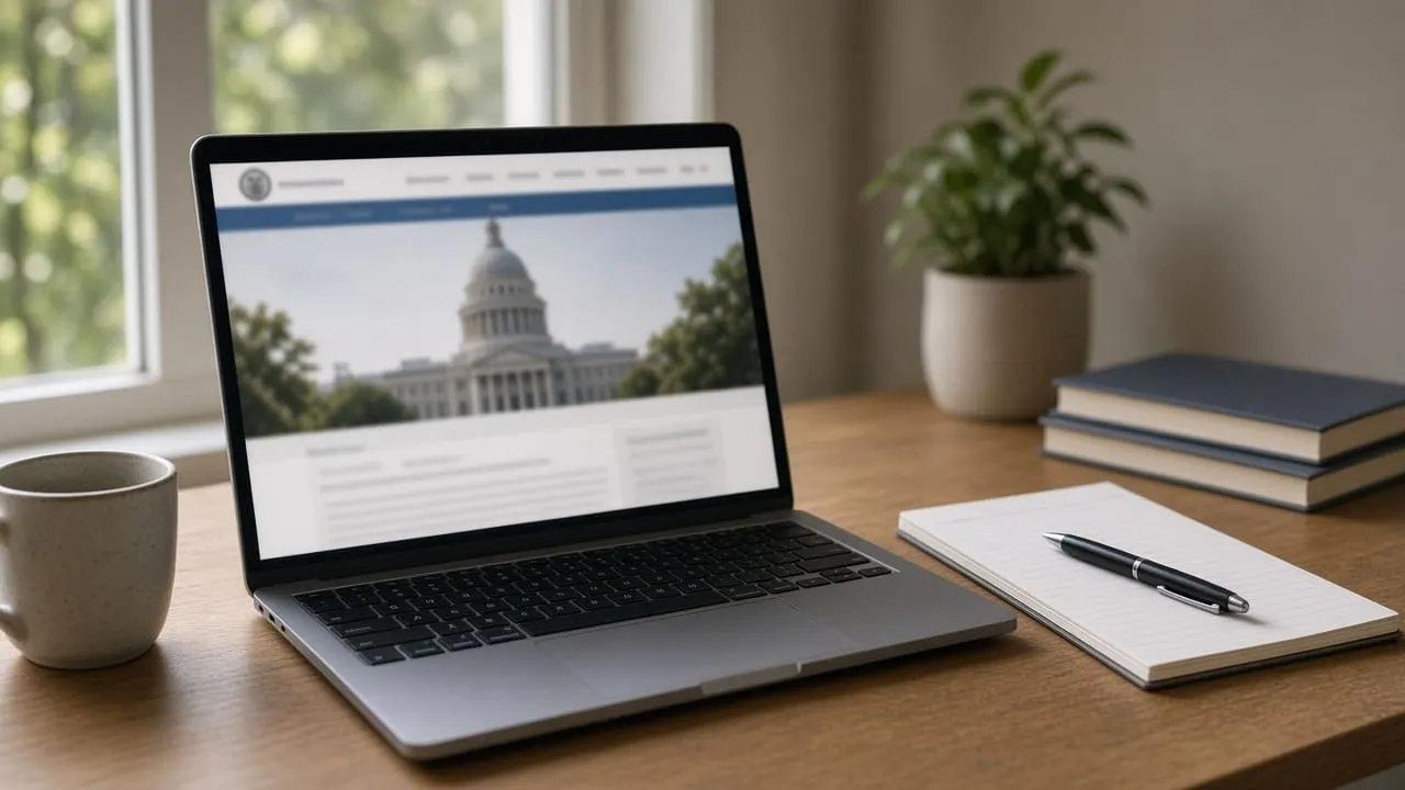 Laptop showing a state incentives page next to a notepad